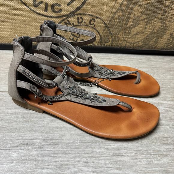 JellyPop Cassidy Gray Gladiator Casual Bling Flat Sandals Chain Jewels Size 10M - Picture 1 of 7
